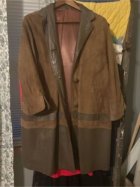 Women's Two-Tone Brown Leather & Suede Long Jacket